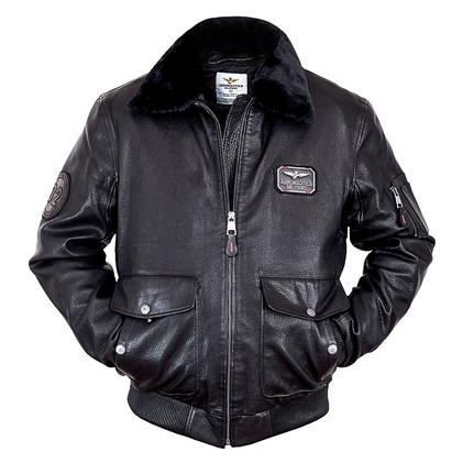 Куртка кожаная  с подстёжкой Aeronautica black (арт 020)